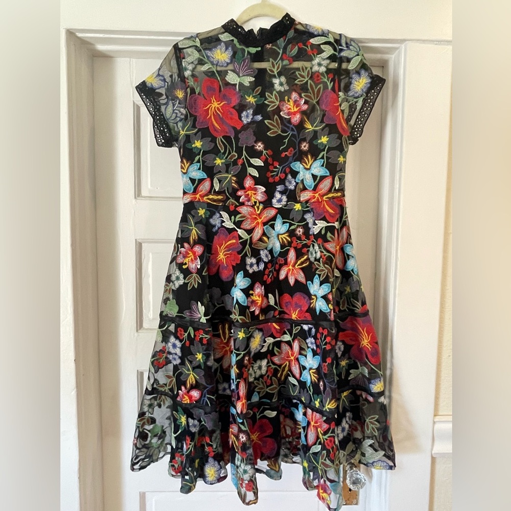 Black floral formal dress with stitching